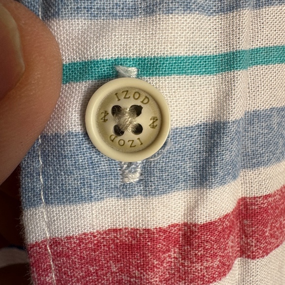 Izod Saltwater Men's Short Sleeve Striped Button Up Shirt Red White Blue Size XL - Picture 4 of 12